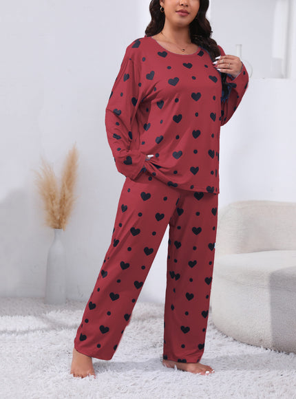 jkthpu-45 Plus Size Cozy Heart Print Pajama Set -