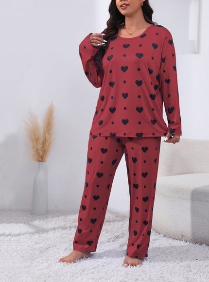 jkthpu-45 Plus Size Cozy Heart Print Pajama Set -