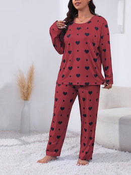 jkthpu-45 Plus Size Cozy Heart Print Pajama Set -