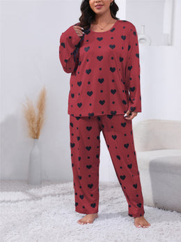 jkthpu-45 Plus Size Cozy Heart Print Pajama Set -