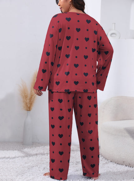 jkthpu-45 Plus Size Cozy Heart Print Pajama Set -