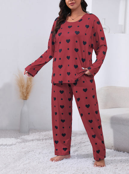 jkthpu-45 Plus Size Cozy Heart Print Pajama Set -