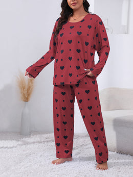 jkthpu-45 Plus Size Cozy Heart Print Pajama Set -