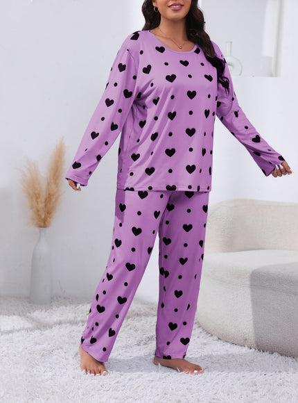 jkthpu-45 Plus Size Cozy Heart Print Pajama Set -