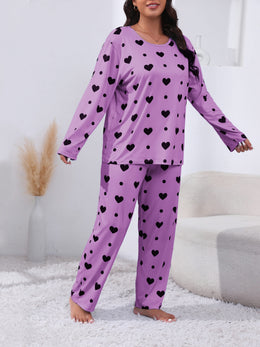 jkthpu-45 Plus Size Cozy Heart Print Pajama Set -