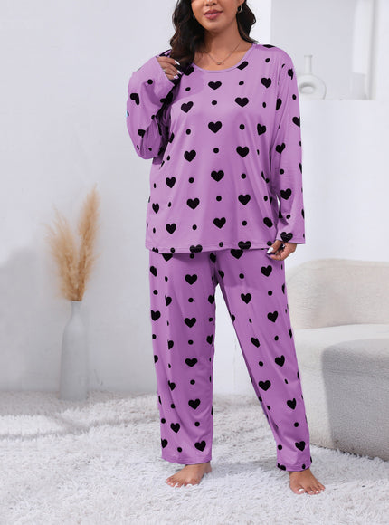 jkthpu-45 Plus Size Cozy Heart Print Pajama Set -