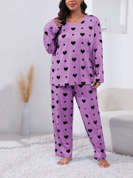 jkthpu-45 Plus Size Cozy Heart Print Pajama Set -