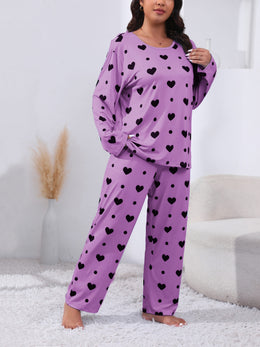 jkthpu-45 Plus Size Cozy Heart Print Pajama Set -