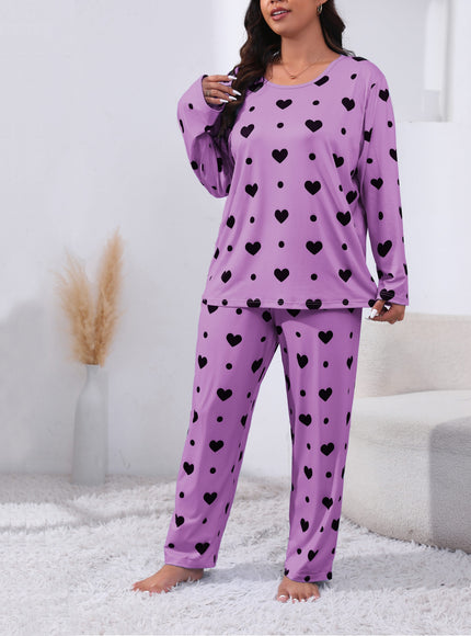 jkthpu-45 Plus Size Cozy Heart Print Pajama Set -