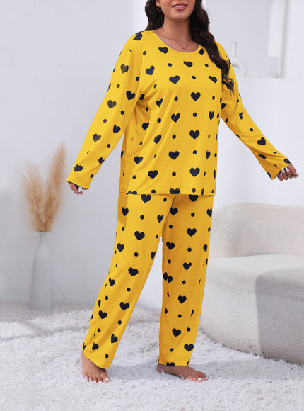 jkthpu-45 Plus Size Cozy Heart Print Pajama Set -