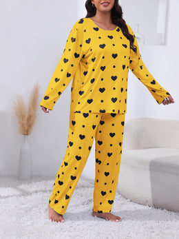 jkthpu-45 Plus Size Cozy Heart Print Pajama Set -