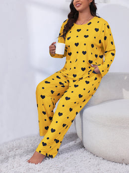 jkthpu-45 Plus Size Cozy Heart Print Pajama Set -