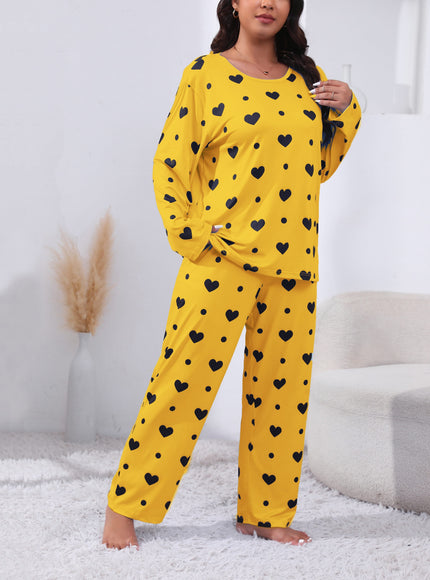 jkthpu-45 Plus Size Cozy Heart Print Pajama Set -