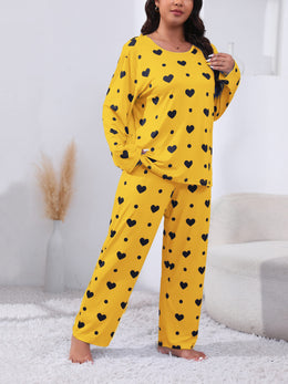 jkthpu-45 Plus Size Cozy Heart Print Pajama Set -