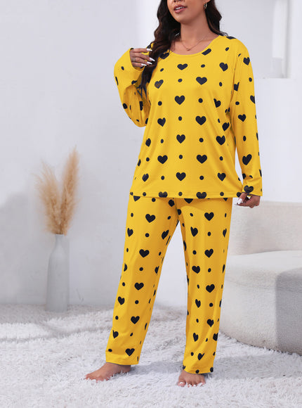 jkthpu-45 Plus Size Cozy Heart Print Pajama Set -