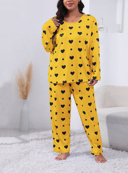 jkthpu-45 Plus Size Cozy Heart Print Pajama Set -