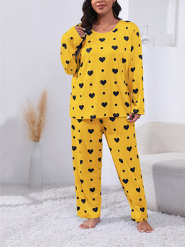 jkthpu-45 Plus Size Cozy Heart Print Pajama Set -