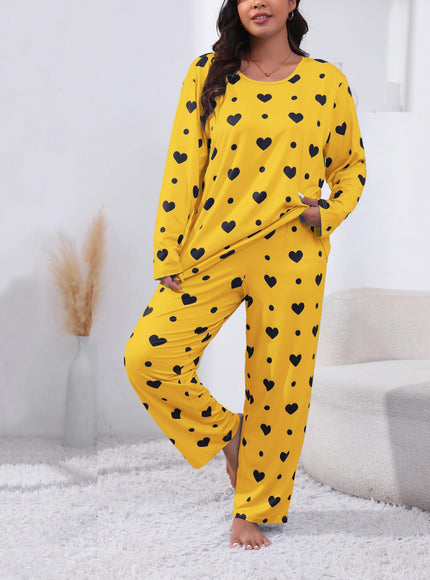 jkthpu-45 Plus Size Cozy Heart Print Pajama Set -