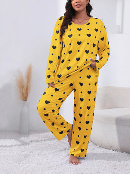 jkthpu-45 Plus Size Cozy Heart Print Pajama Set -
