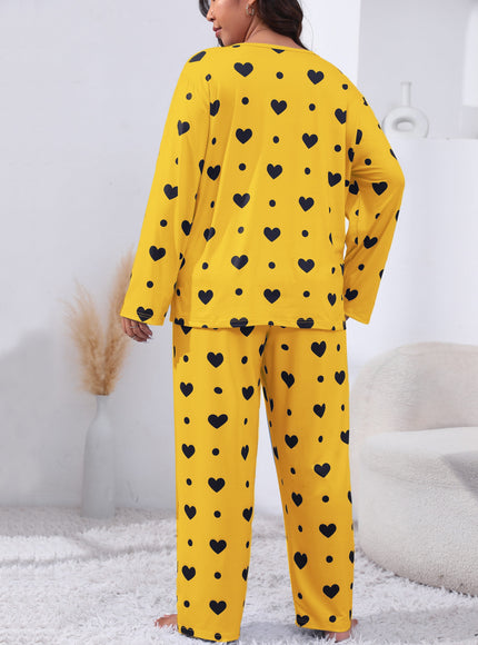 jkthpu-45 Plus Size Cozy Heart Print Pajama Set -