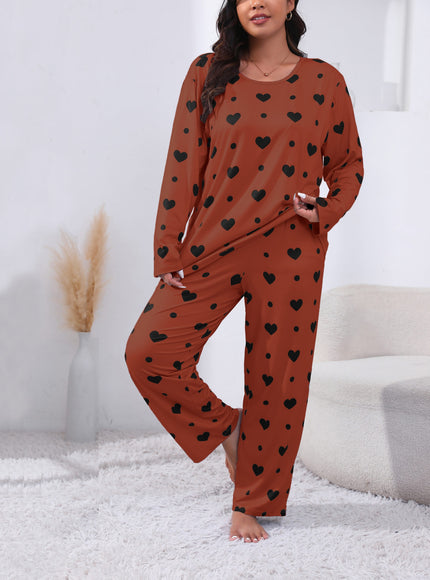 jkthpu-45 Plus Size Cozy Heart Print Pajama Set -