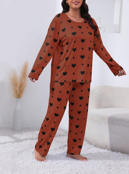 jkthpu-45 Plus Size Cozy Heart Print Pajama Set -