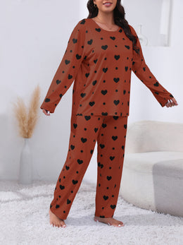 jkthpu-45 Plus Size Cozy Heart Print Pajama Set -