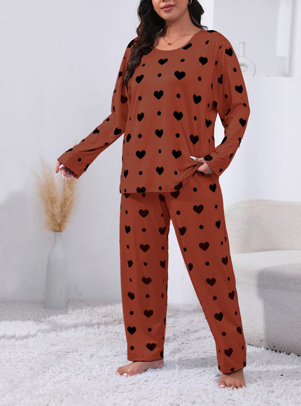 jkthpu-45 Plus Size Cozy Heart Print Pajama Set -