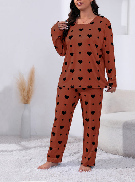 jkthpu-45 Plus Size Cozy Heart Print Pajama Set -