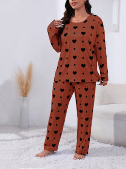 jkthpu-45 Plus Size Cozy Heart Print Pajama Set -