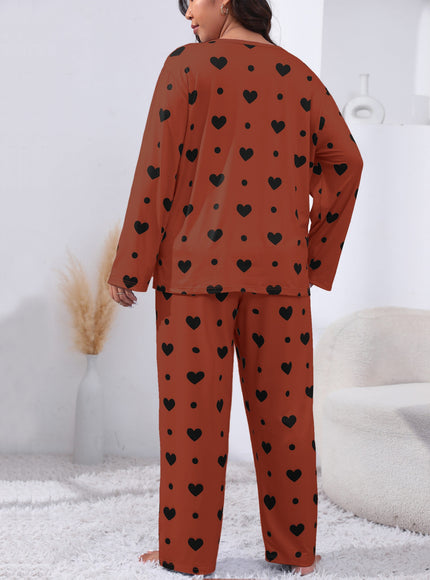 jkthpu-45 Plus Size Cozy Heart Print Pajama Set -