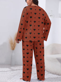 jkthpu-45 Plus Size Cozy Heart Print Pajama Set -