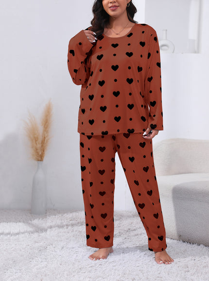 jkthpu-45 Plus Size Cozy Heart Print Pajama Set -
