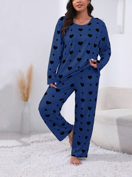jkthpu-45 Plus Size Cozy Heart Print Pajama Set -