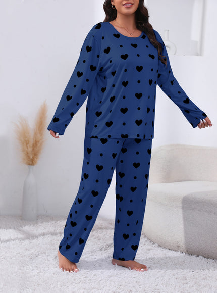 jkthpu-45 Plus Size Cozy Heart Print Pajama Set -