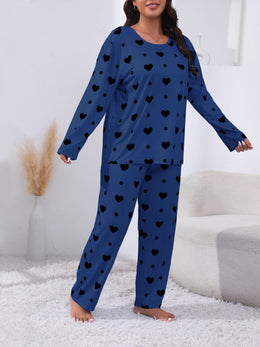 jkthpu-45 Plus Size Cozy Heart Print Pajama Set -