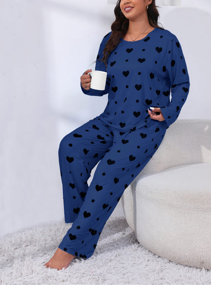 jkthpu-45 Plus Size Cozy Heart Print Pajama Set -