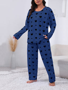 jkthpu-45 Plus Size Cozy Heart Print Pajama Set -