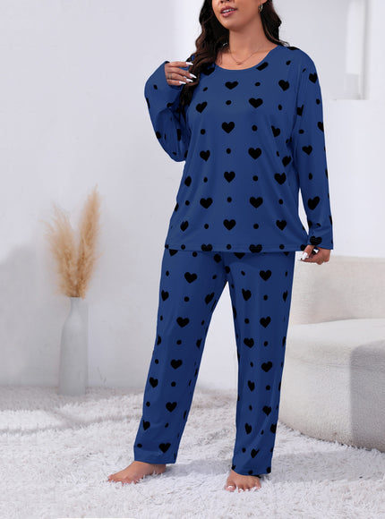 jkthpu-45 Plus Size Cozy Heart Print Pajama Set -
