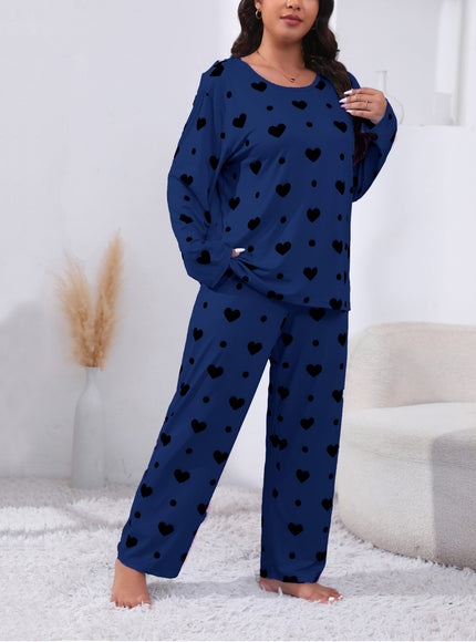 jkthpu-45 Plus Size Cozy Heart Print Pajama Set -
