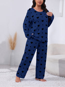 jkthpu-45 Plus Size Cozy Heart Print Pajama Set -
