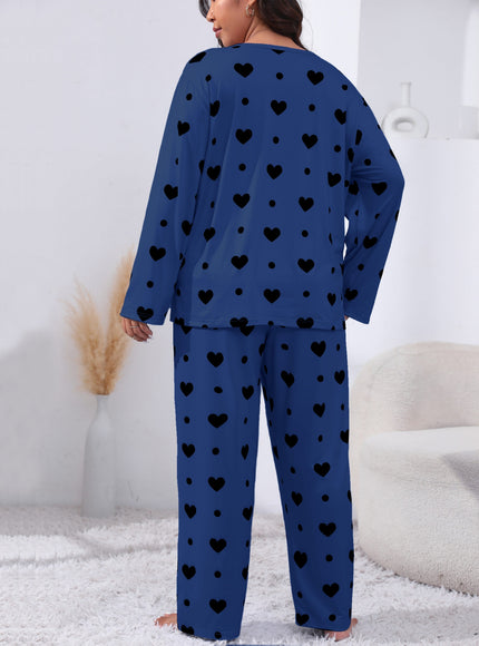 jkthpu-45 Plus Size Cozy Heart Print Pajama Set -