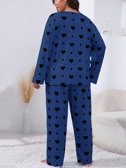 jkthpu-45 Plus Size Cozy Heart Print Pajama Set -