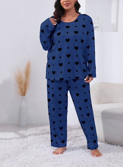 jkthpu-45 Plus Size Cozy Heart Print Pajama Set -