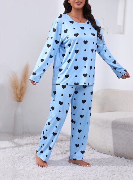 jkthpu-45 Plus Size Cozy Heart Print Pajama Set -