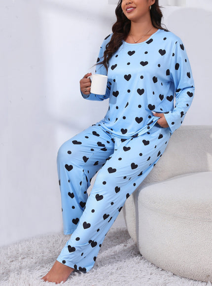 jkthpu-45 Plus Size Cozy Heart Print Pajama Set -