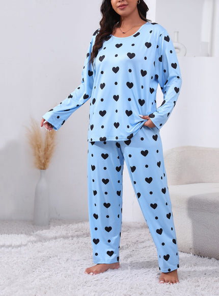 jkthpu-45 Plus Size Cozy Heart Print Pajama Set -