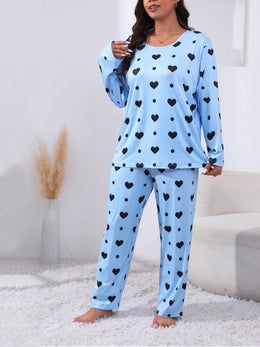 jkthpu-45 Plus Size Cozy Heart Print Pajama Set -