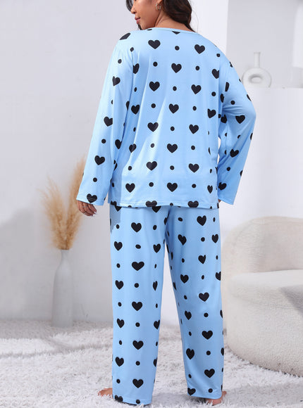 jkthpu-45 Plus Size Cozy Heart Print Pajama Set -