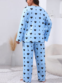 jkthpu-45 Plus Size Cozy Heart Print Pajama Set -